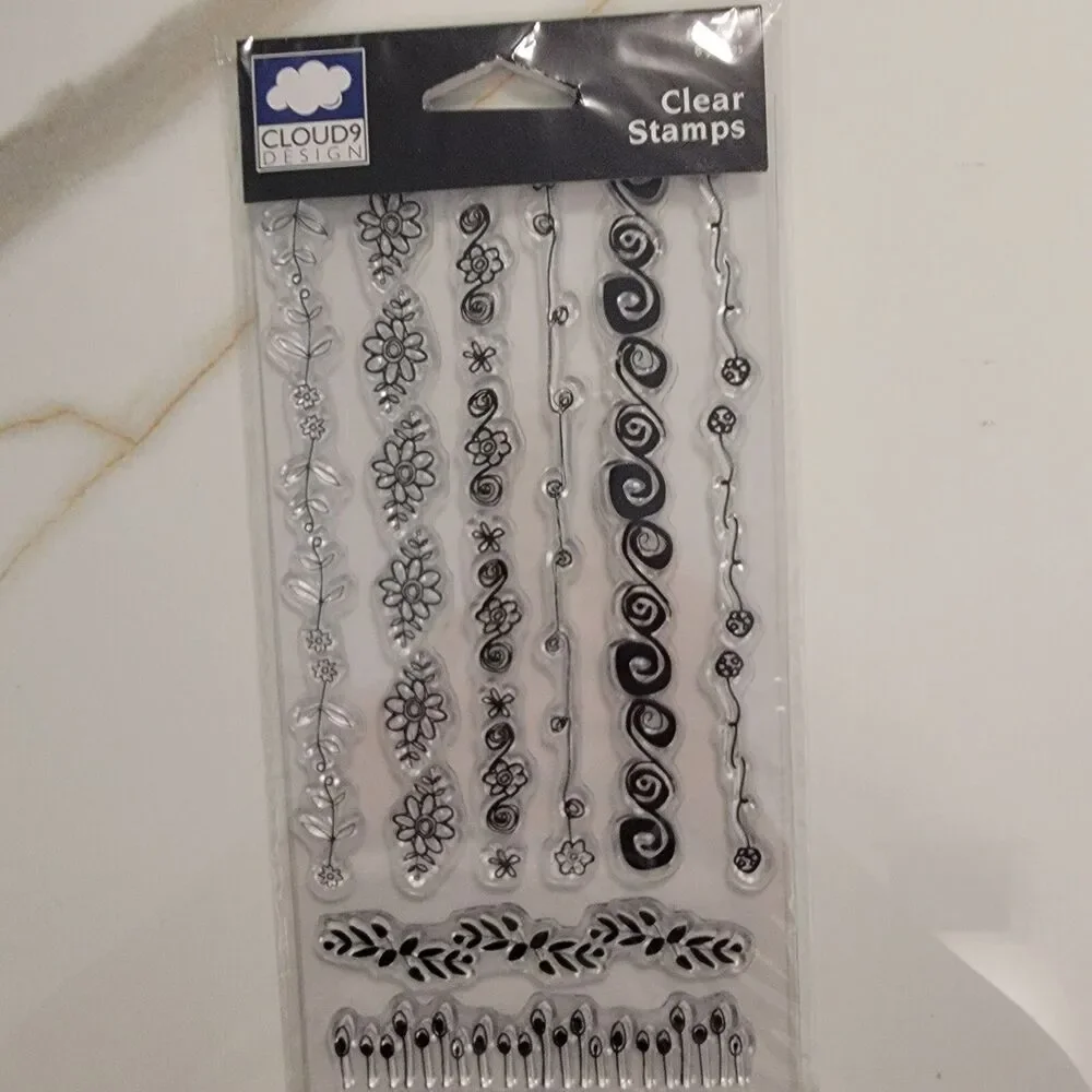 Cloud9 Clear Craft Stamps Set of 8 Stamps Flowers Swirls Leaves Borders NEW